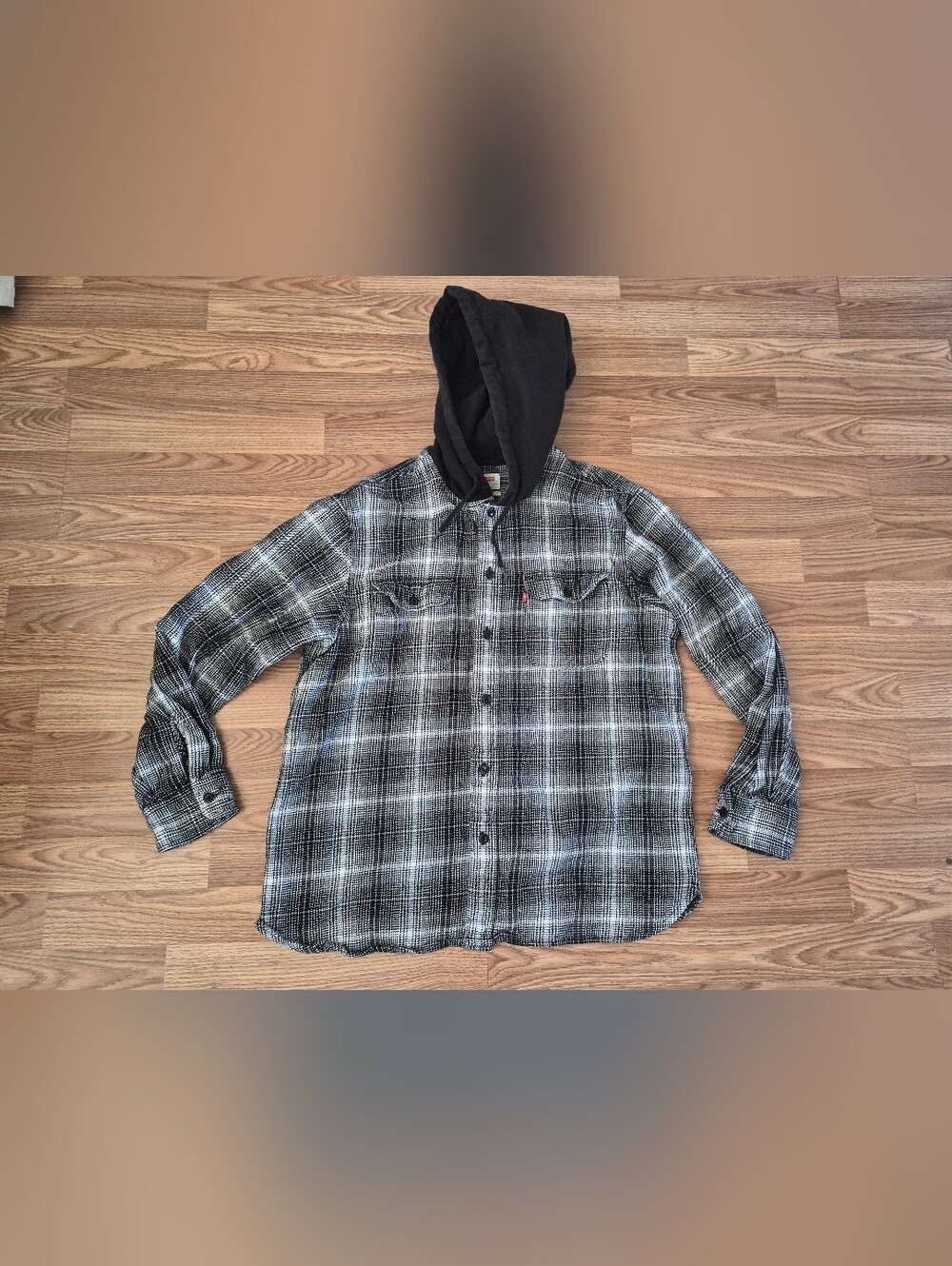 Levi's Relaxed Black and White Men's Plaid Hoodie